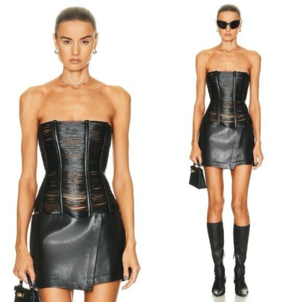 Miaou NEW Flux Faux Leather Fringe Edgy Moto Corset in Black Size Small